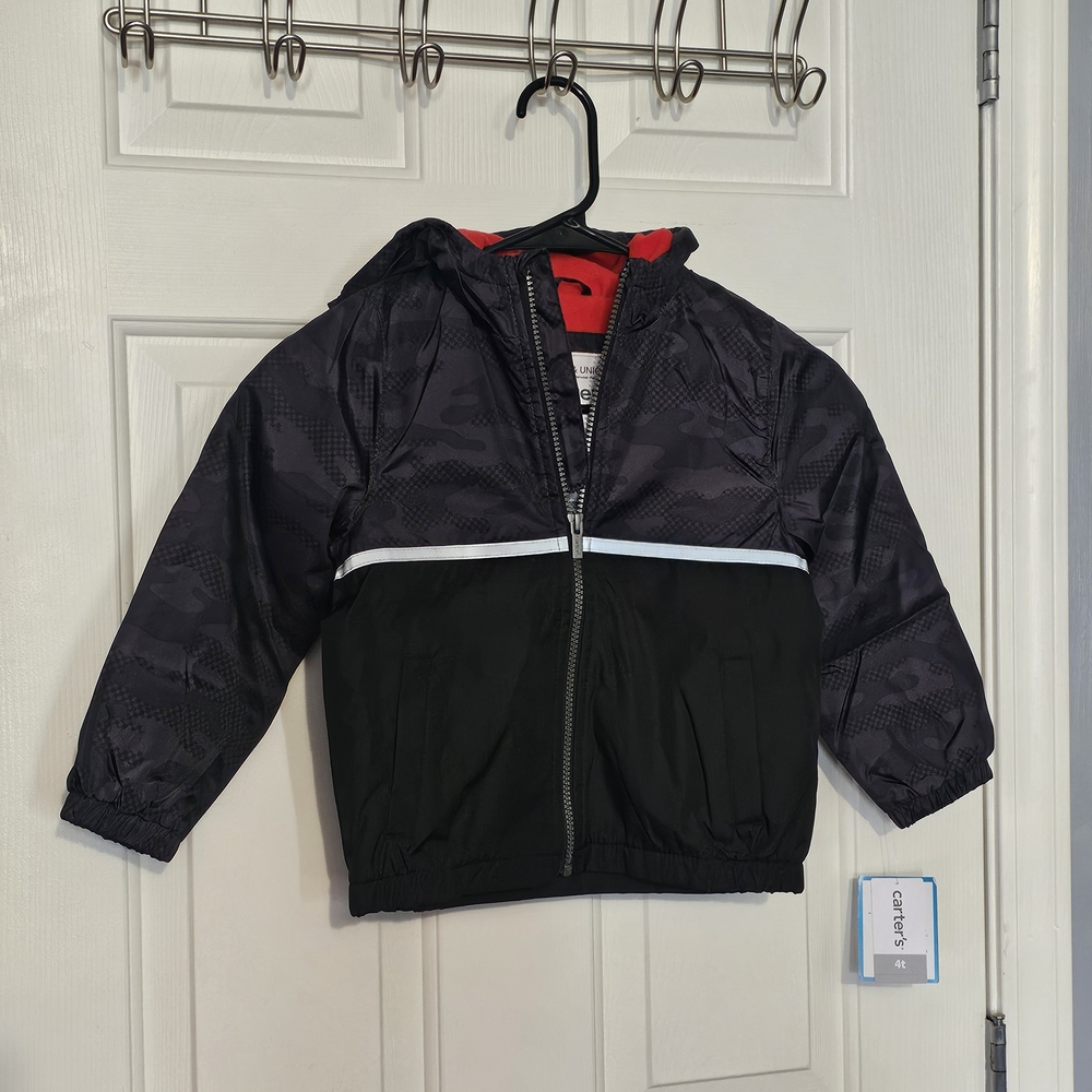 Carter's Black Puffer Jacket with Reflective Stripe